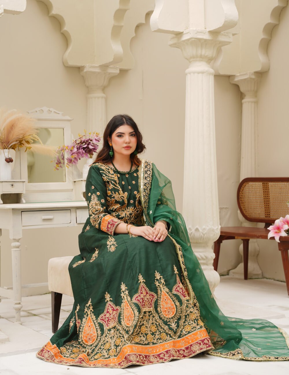 Deep Green Embroidered Choli Lehenga Set